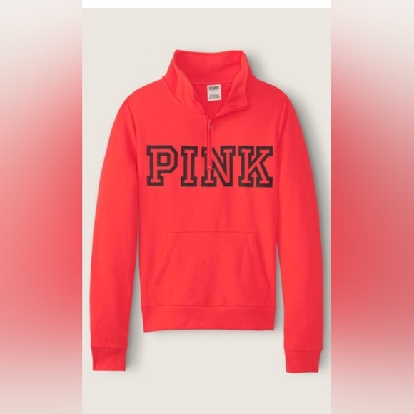 PINK VS Quarter Zip Up Sweatshirt Red Pepper 🌶️ & Black Block Logo - Picture 4 of 8